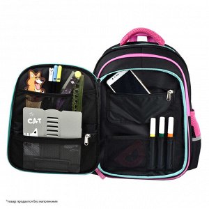 Рюкзак школьный, 29х38.5х13.5 см, полиэстер, аппликация из искусственного меха, вышивка, 2 отделение (-я)