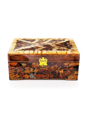 Деревянная шкатулка для украшений с мозаикой из натурального янтаря