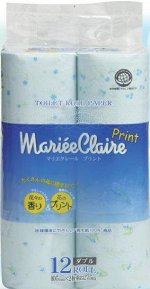 IDESHIGYO Туалетная бумага двухслойная &quot;MARIEE CLAIRE&quot;, голубая с принтом, 27.5 м, 12 рулонов