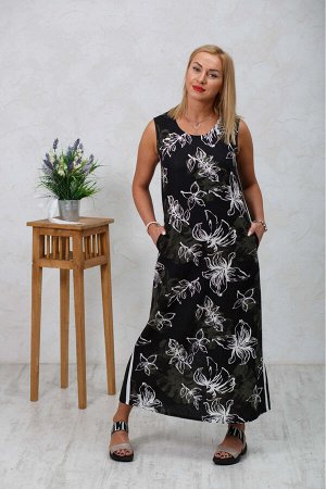 Новый лен Платье - 0118 Чёрный