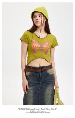 Женская футболка с принтом "Бабочка", цвет зеленый