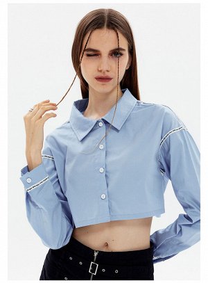 Женская укороченная рубашка, цвет голубой