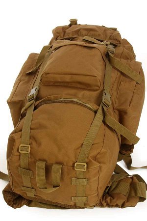 Армейский рейдовый рюкзак (хаки-песок, 60-75 л) (CH-053) №1 - Два боковых накладных кармана, дополнительные отделения сверху и снизу. Возможность крепления навесного снаряжения. Нагрудный и поясной ре