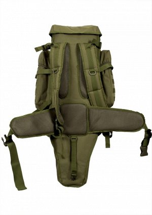Оружейный военный рюкзак (65 литров, олива) - Плечевые лямки и поясничный ремень выполнены мягкими и снабжены сеткой типа Air Mesh для улучшения микроциркуляции воздуха и обеспечения комфортного ношен
