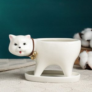 Декоративный горшок для цветов «Кошка», 250 мл, 15.5x7.5x9.5 см, с поддоном, керамика, белый