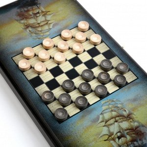 Нарды "Морские", деревянная доска 40 x 40 см, с полем для игры в шашки