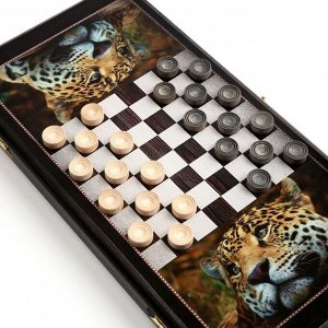 Нарды "Леопард", деревянная доска 40 x 40 см, с полем для игры в шашки