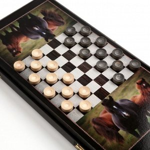 Нарды "Кони", деревянная доска 40 x 40 см, с полем для игры в шашки
