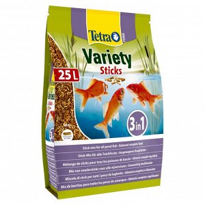 Tetra Pond Variety sticks 25 литров - смесь из 3 видов кормов, для всех прудовых рыб