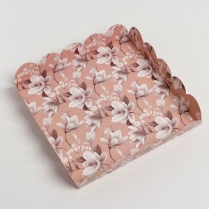 Дарите Счастье Коробка для кондитерских изделий с PVC крышкой «Цветы», 18 x 18 x 3 см