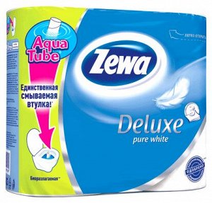 Zewa Туалетная бумага Делюкс 3-х сл 4 шт белая Pure White Зева