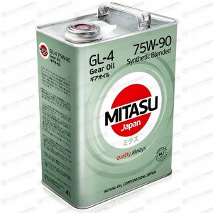 Масло трансмиссионное Mitasu Gear Oil 75w90, полусинтетическое, API GL-4, для МКПП и раздаточных коробок, 4л, арт. MJ-443/4