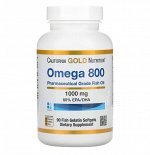 Рыбий жир омега-800 фармацевтического качества, 80% ЭПК/ДГК, форма триглицеридов, 1000 мг, 90 мягких желатиновых капсул из рыбьего желатина