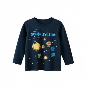 Детский лонгслив "Солнце и планеты", цвет синий