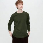 UNIQLO HEATTECH - хлопковая кофта с круглым вырезом - 59 DARK GREEN