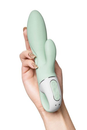 Нереалистичный вибратор Satisfyer Air Pump Bunny 5, силикон, зеленый, 15 см.