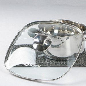 Крышка для сковороды и кастрюли стеклянная, квадратная, 26 см, с ободом и ручкой из нержавеющей стали
