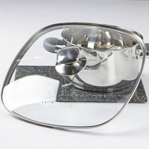 Крышка для сковороды и кастрюли стеклянная, квадратная, d=28 см, с ободом и ручкой из нержавеющей стали