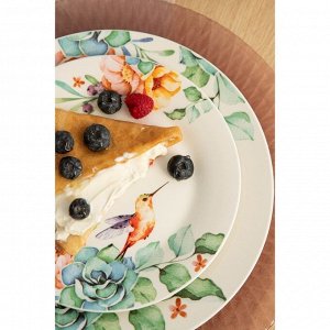 Тарелка фарфоровая обеденная Доляна «Пташка», d=25,3 см, цвет белый