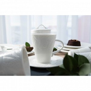 Чайная пара фарфоровая Magistro Сrotone, 2 предмета: чашка 220 мл, блюдце d=15 см, цвет белый