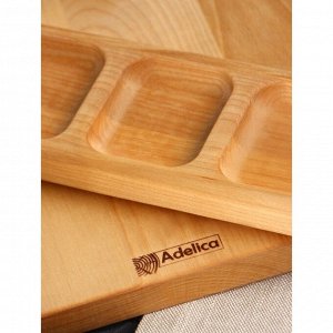 Подарочный набор деревянной посуды Adelica, доска разделочная, менажница 3 секции, масло в подарок 100 мл, берёза