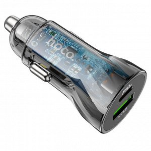 NEW ! Автомобильное зарядное устройство быстрая зарядка HOCO Z47A Transparent, 1*USB + 1*Type-C, PD30W, 3A