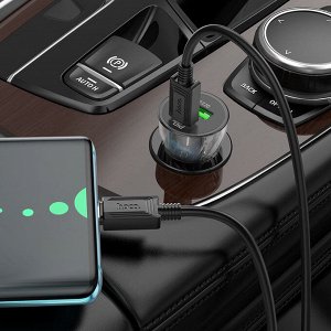 NEW ! Автомобильное зарядное устройство быстрая зарядка HOCO Z47A Transparent, 1*USB + 1*Type-C, PD30W, 3A