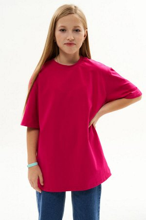 Футболка подростковая хлопок короткий рукав цвет OVERSIZE-ФУКСИЯ