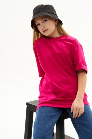 Футболка подростковая хлопок короткий рукав цвет OVERSIZE-ФУКСИЯ