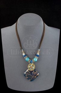 61709- 33  Подвеска муранское стекло "Ромб" (цвет голубой) 44 см+6 см цепочка-удлинитель+6 см кулон