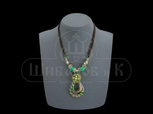 61709- 64 Подвеска муранское стекло  цвет зеленый  (46 см+6 см цепочка-удлинитель+6 см кулон)