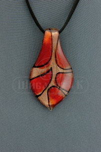 61709- 19  Подвеска муранское стекло "Лист"  (размер кулона 62*34  мм)  на шнуре из искусственной замши