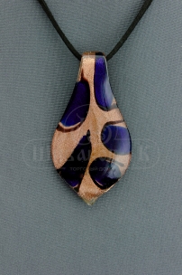 61709- 19  Подвеска муранское стекло "Лист"  (размер кулона 62*34  мм)  на шнуре из искусственной замши