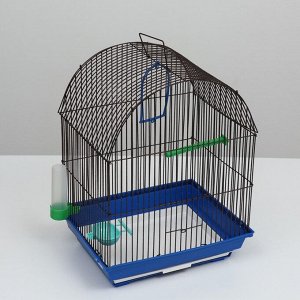 Клетка для птиц большая, полукруглая, с наполнением, 35 х 28 х 45 см, синий