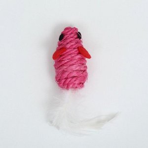 Игрушка для кошек "Мышь сизалевая малая" с меховым хвостом, 5,5 см, розовая