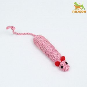 Игрушка сизалевая "Длинная мышь", 14,5 см, розовая   7865582