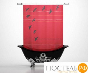 Штора для ванной 'Птицы на закате', полиэстер, 145*180