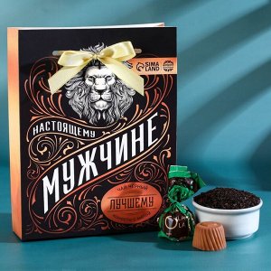 Подарочный набор «Настоящему мужчине», чай чёрный 50 г., конфеты с кремовой начинкой, вкус: мята 110 г.