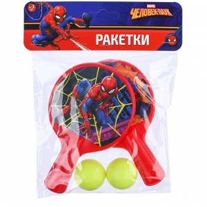 Набор игровой, ракетки 8x12 см и два мячика, Человек-паук