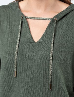 Вязаное худи из хлопка со шнуром с люрексом и золотистыми наконечниками