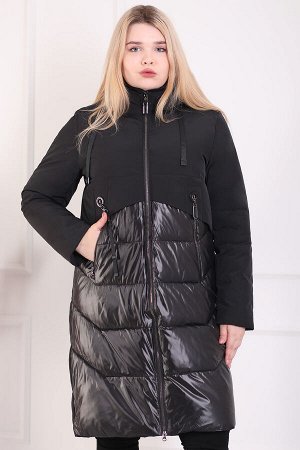 Пальто зимнее с капюшоном женское черное на синтепоне