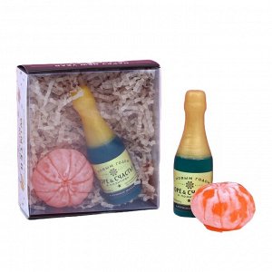 Набор фигурного мыла ручной работы Good vibes, мыло в форме шампанского (75 г) и мандарина (80 г), аромат нежный парфюм