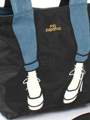 Сумка женская текстиль ZPT-MCL 9-112,  1отд,  1внеш,  2внут карм,  плечевой ремень,  черный/беж 252306