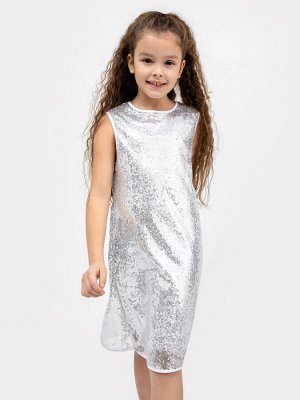 Нарядное платье без рукавов в белые пайетки для девочек