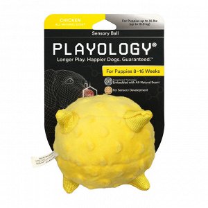 Playology сенсорный плюшевый мяч для щенков PUPPY SENSORY BALL 11 см с ароматом курицы, желтый