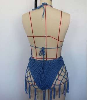 Вязаное бикини с сеткой, синий