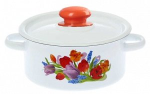 Кастрюля 2,0л эмалированная, белая, рисунок. Россия