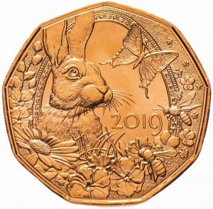 Австрия 5 евро 2019 год Пасхальный заяц, кролик UNC