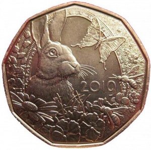 Австрия 5 евро 2019 год Пасхальный заяц, кролик UNC