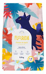 Акция по срокам! Сухой корм Florida для взрослых кошек с курицей и яблоком 3+1 .4кг .Супер премиум. Россия